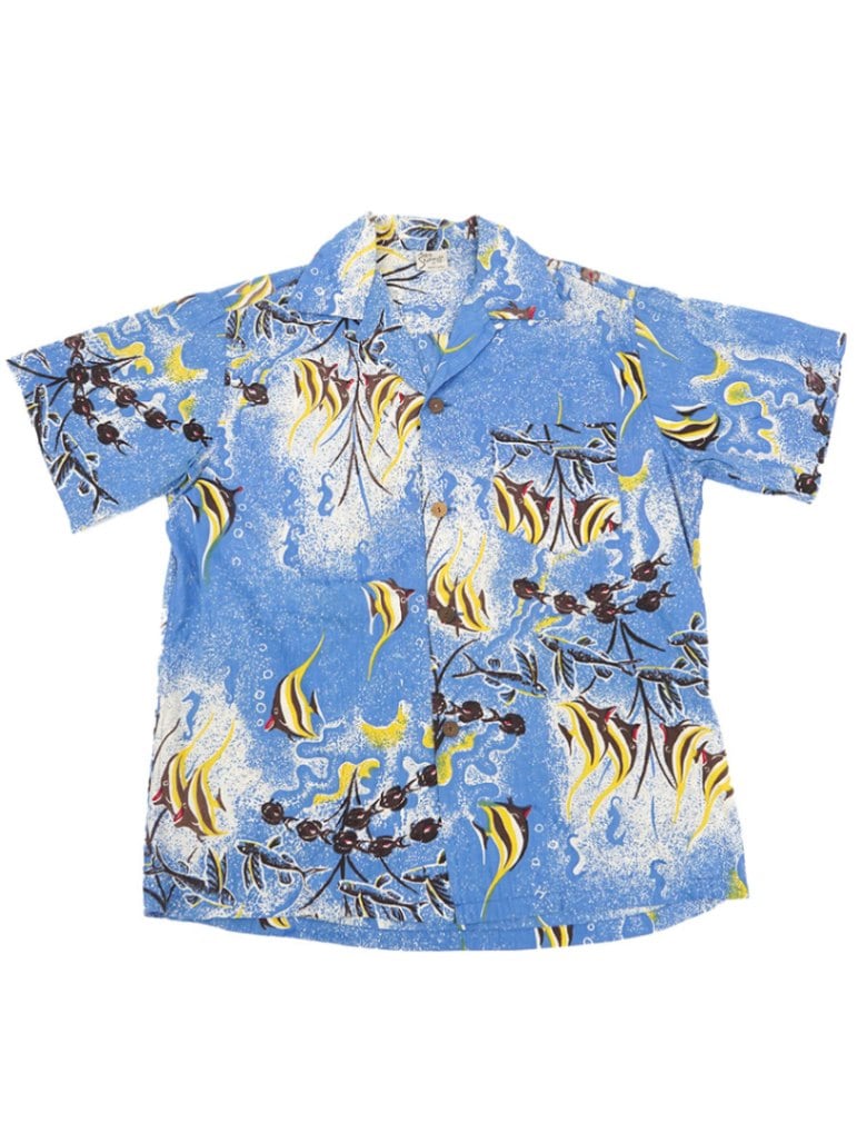 60's～ Shaheen's 魚柄 コットンハワイアンシャツ 表記(M)