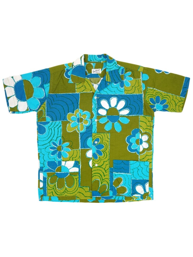 60's～ Gaye Boutique 総柄 ループカラー コットンハワイアンシャツ