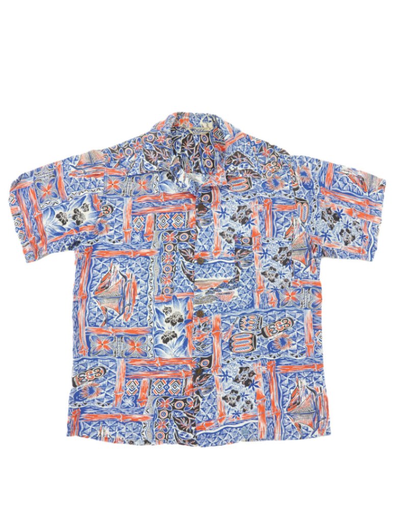 50's Kilahana オールオーバープリント ループカラー ハワイアンシャツ 表記(S)