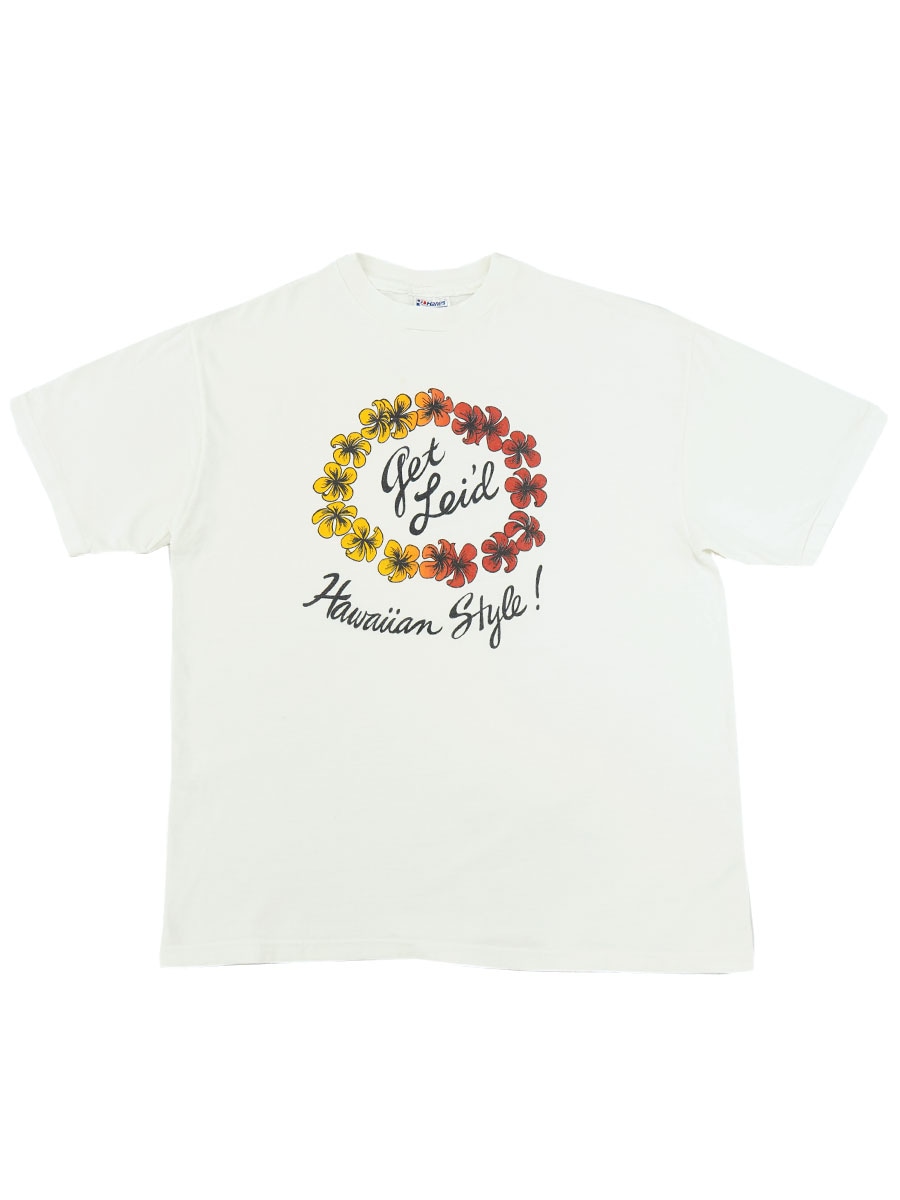 90's HANES ''Get Leid'' ハワイアンレイ Tシャツ 表記(L) USA製
