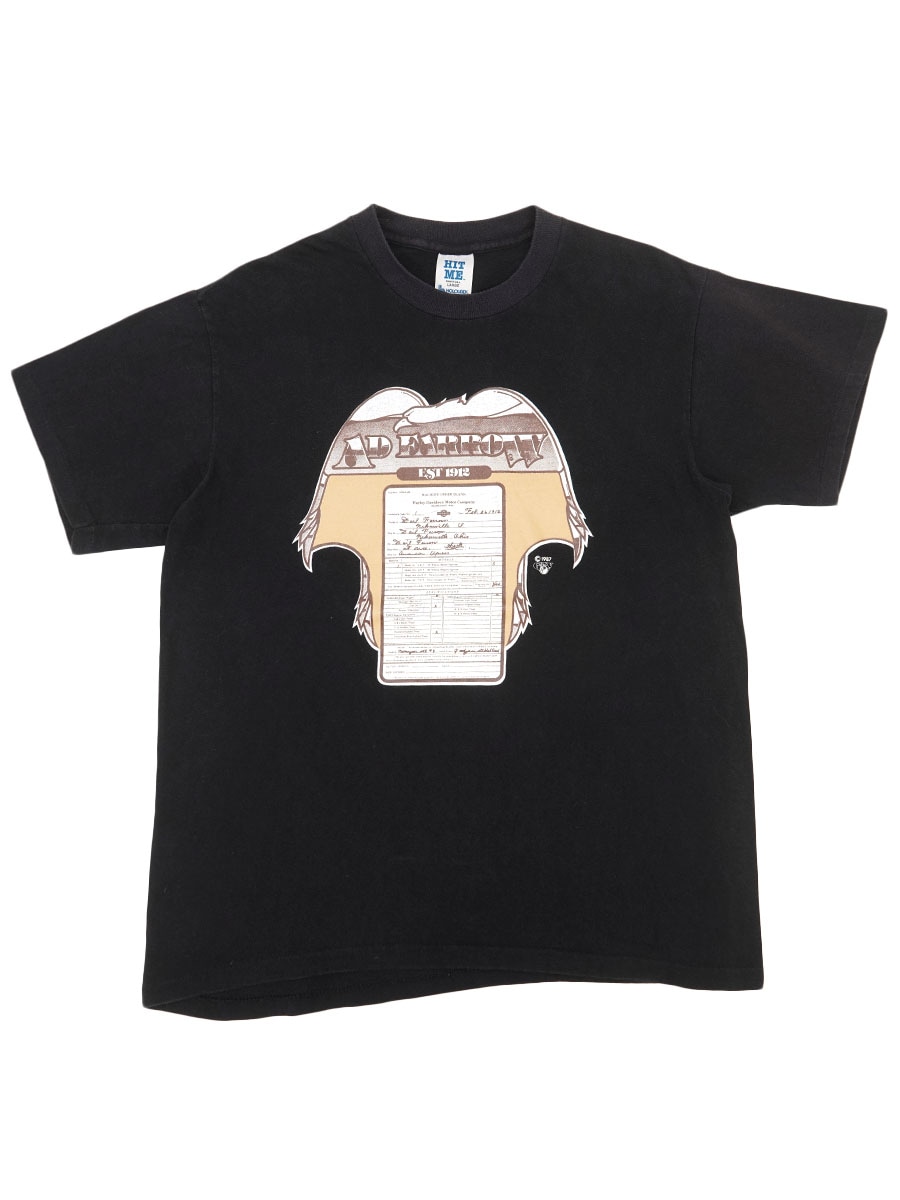 80's HIT ME ''AD EARROW'' ハーレー注文書 プリントTシャツ ブラック 表記(L) USA製