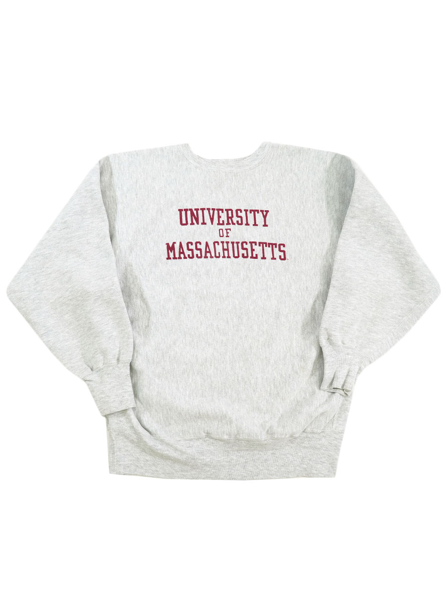 90's 刺繍タグ チャンピオンRW ''UNIVERSITY OF MASSACHUSETTS'' 3段プリント 表記(XL) USA製