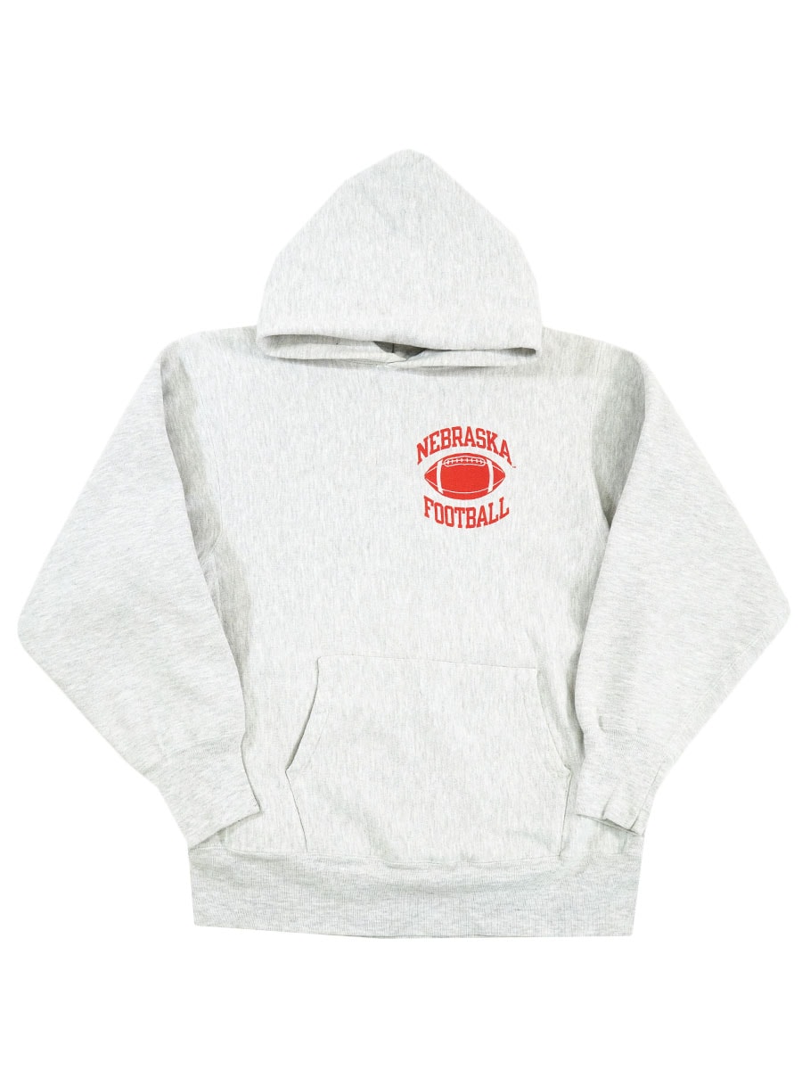90's 刺繍タグ チャンピオンRWパーカ ''NEBRASKA FOOTBALL'' 3段プリント 表記(XL) USA製