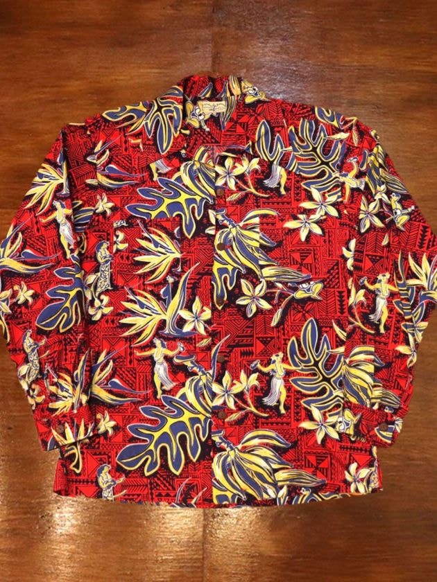 1940s L/S COTTON HAWAIIAN  , Size  L