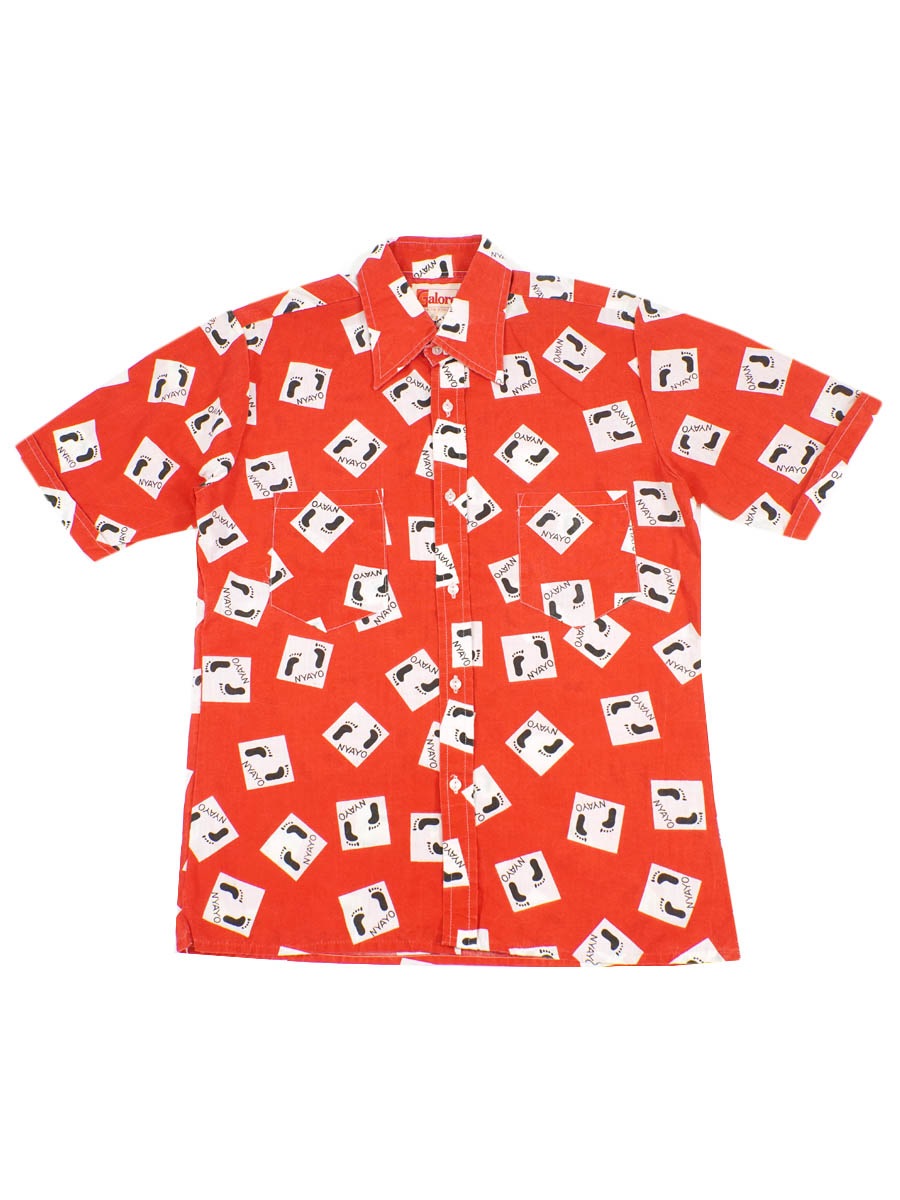 70's GALORE NYAYO総柄 半袖シャツ 表記(L)