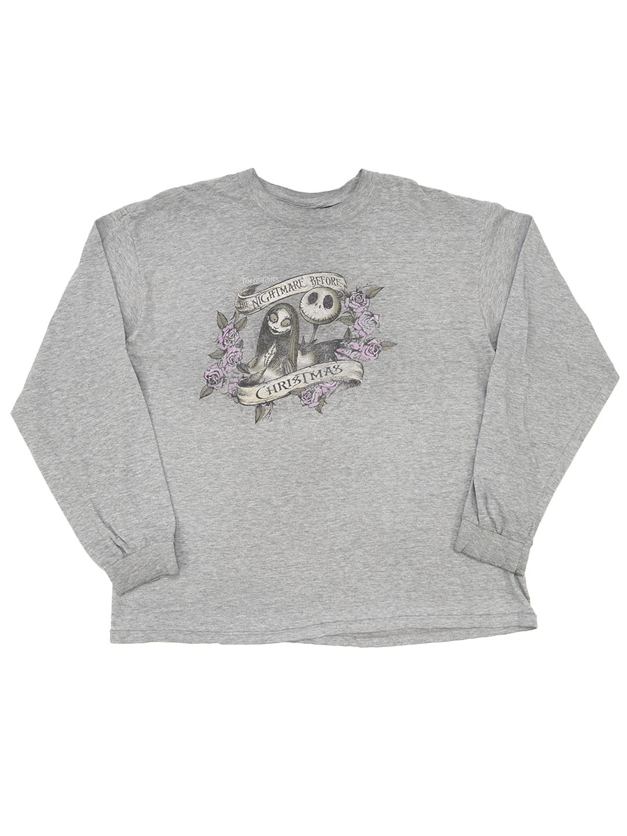 00's Disney store ''THE NIGHTMARE BEFORE CHRISTMAS'' ロングスリーブTシャツ グレー 表記(XL)