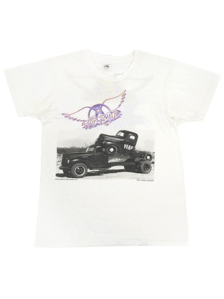 80's FRUIT OF THE LOOM ''AERO SMITH /PUMP'' 両面プリントTシャツ ホワイト 表記(L) USA製