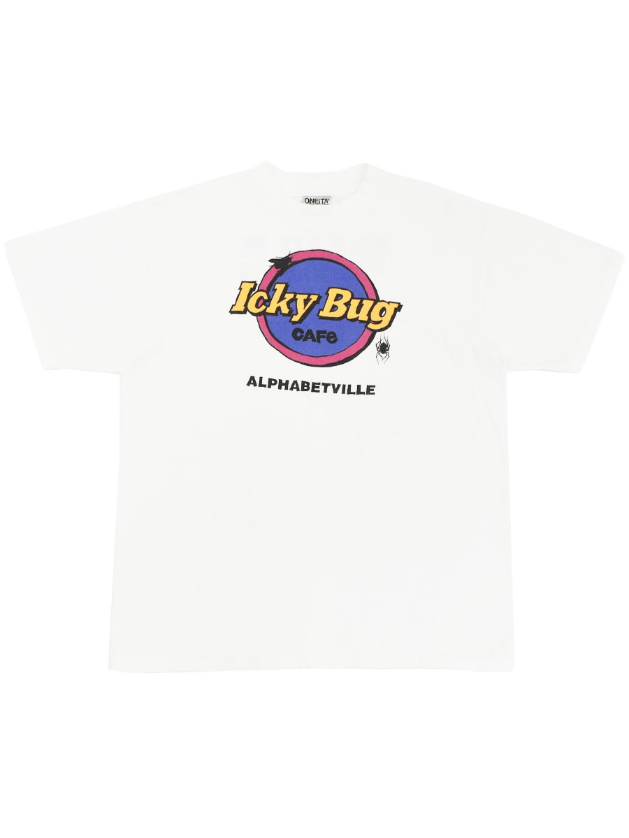 90's ONEITA ''Icky Bug CAFE ALPHABETVILLE'' 両面プリント Tシャツ ホワイト 表記(L) USA製