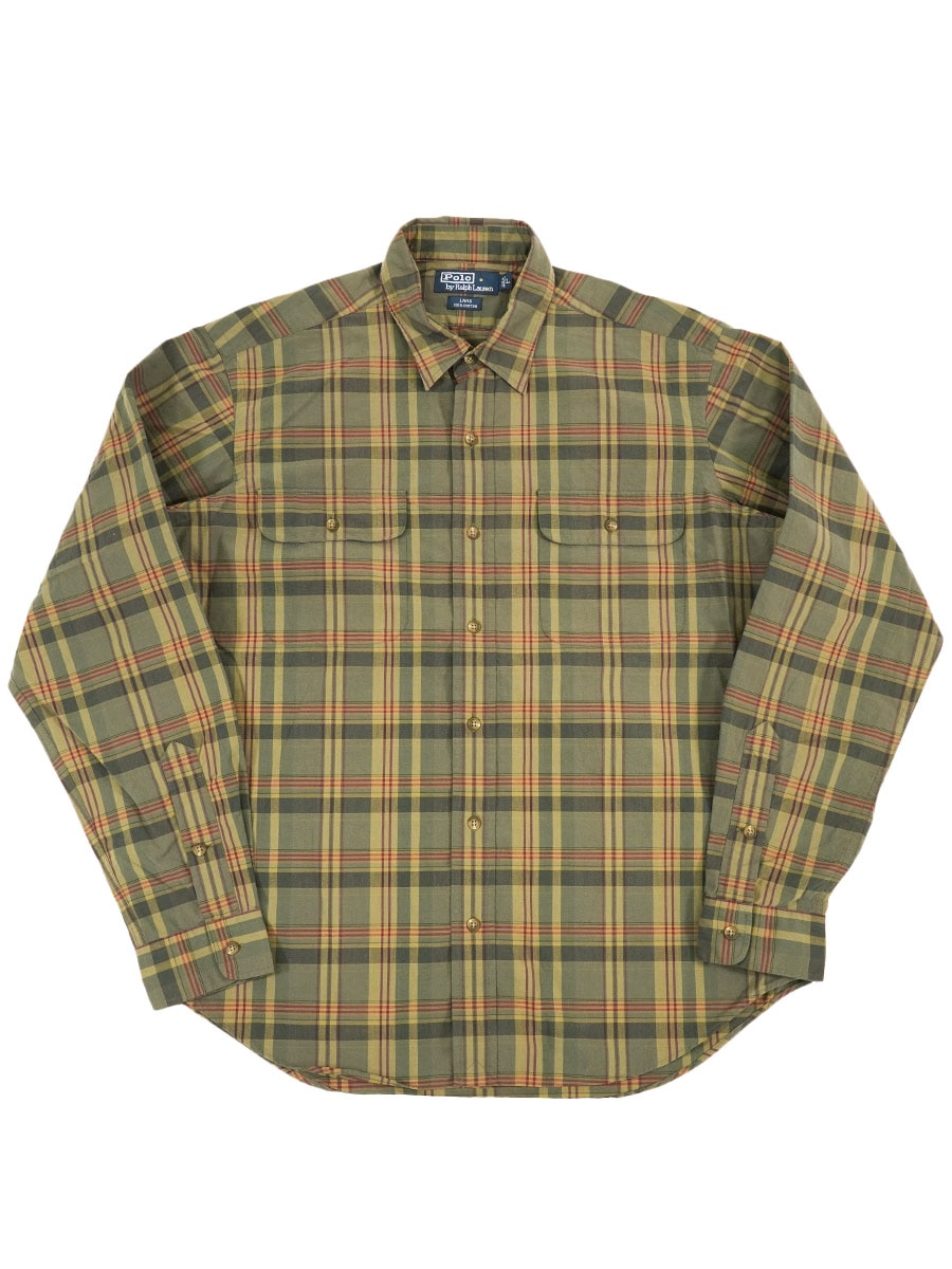 ラルフローレン 100%コットン 好配色チェック ロングスリーブシャツ 表記(L)