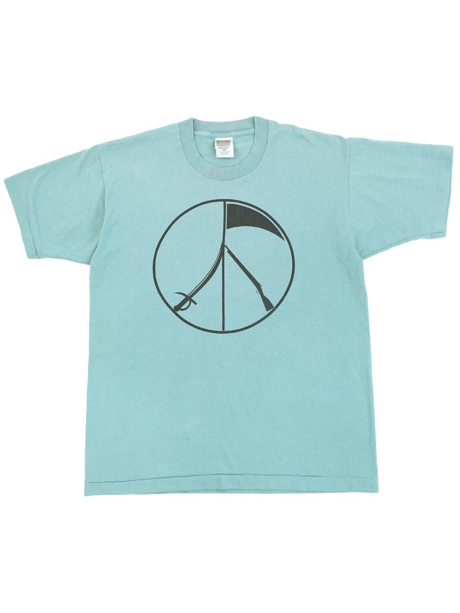 90's FRUIT OF THE LOOM ピースマーク風 ロゴプリントTシャツ 表記(L)