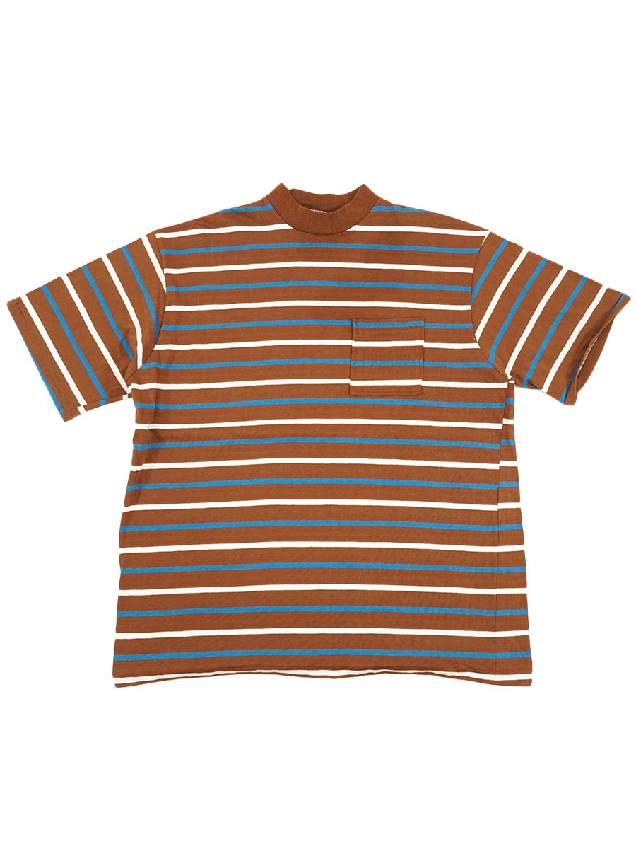 70's Castleford 茶白青 好配色ボーダー ポケットTシャツ 表記(XL