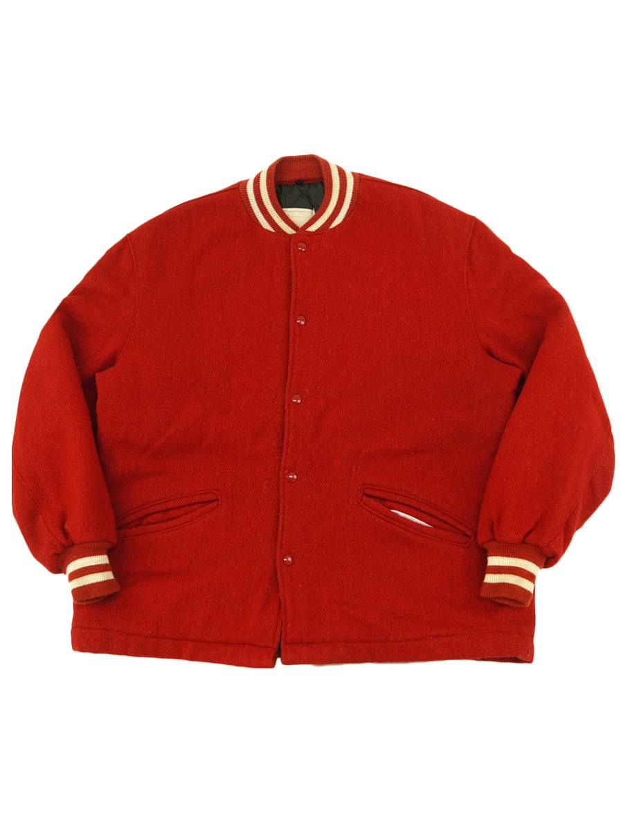 70's DeLONG 無地 バーシティジャケット 赤 表記(50) ロング丈