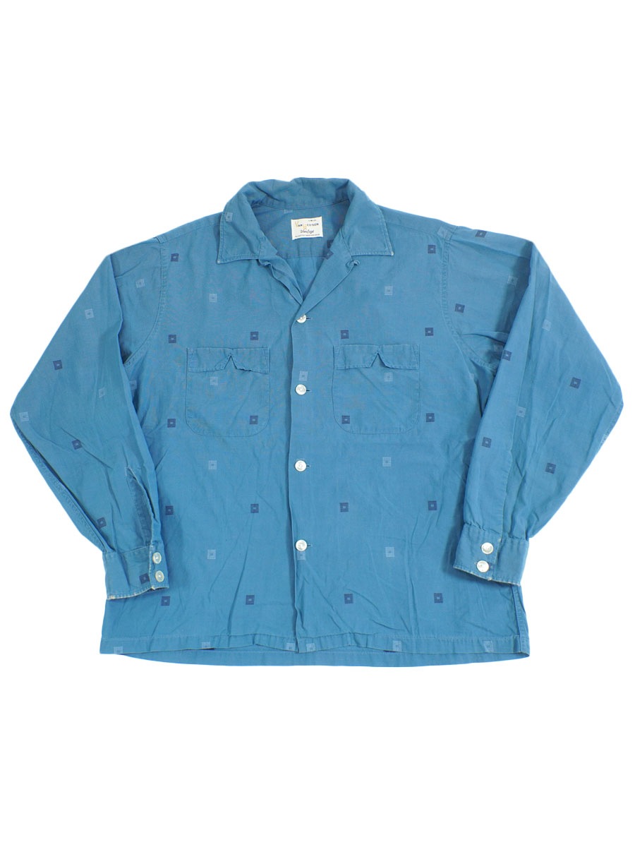 60's VAN HEUSEN ループカラー ロングスリーブシャツ 総柄 表記(M) ブルー