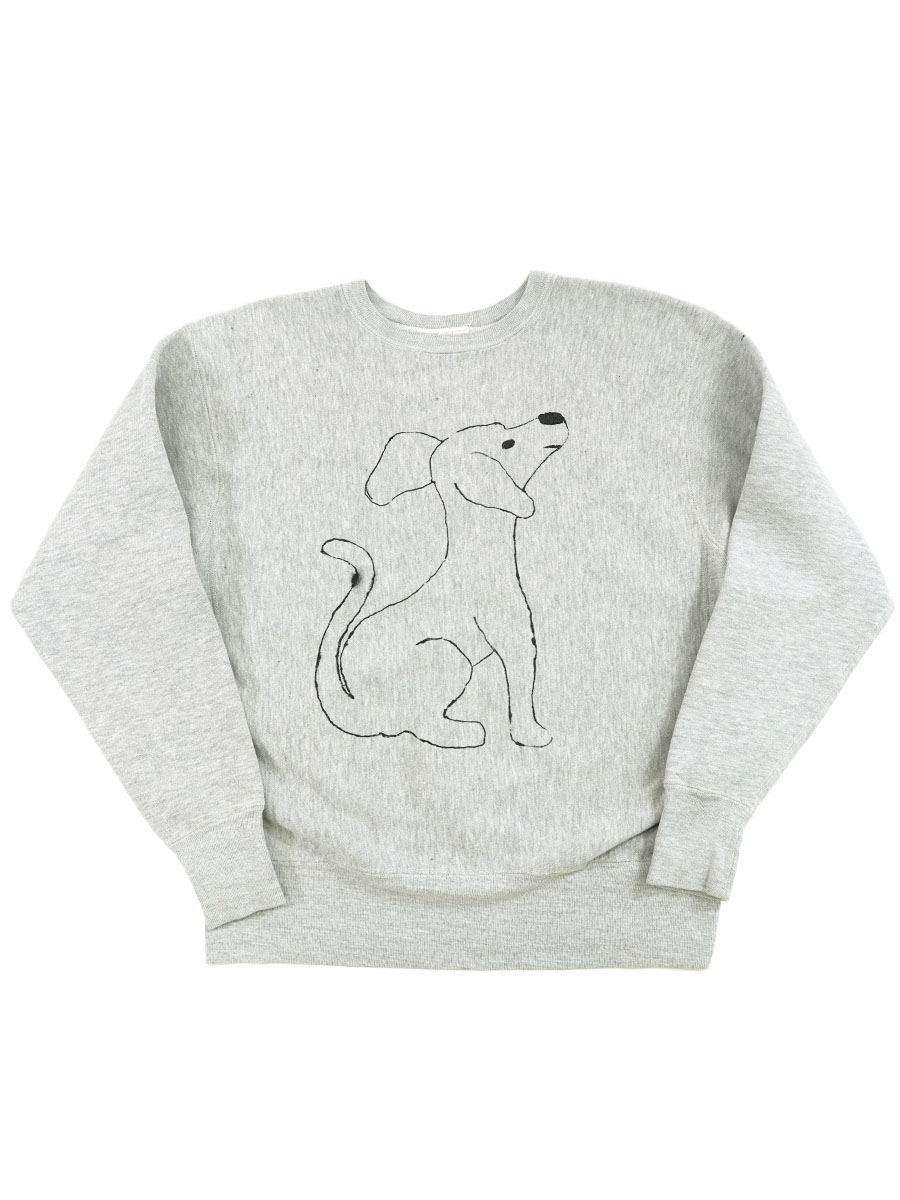 70's 単色タグ チャンピオンRW 無地 グレー 手描きイラスト 犬 表記(L)