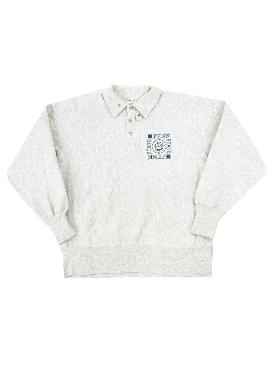 80's プリントタグ チャンピオンRW 襟付きハーフスナップ ''PENN STATE'' 表記(L)
