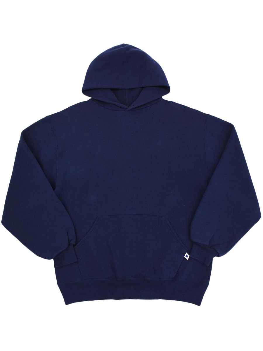 90's RUSSELL ATHLETIC スウェットパーカ 無地ネイビー 表記(L) USA製