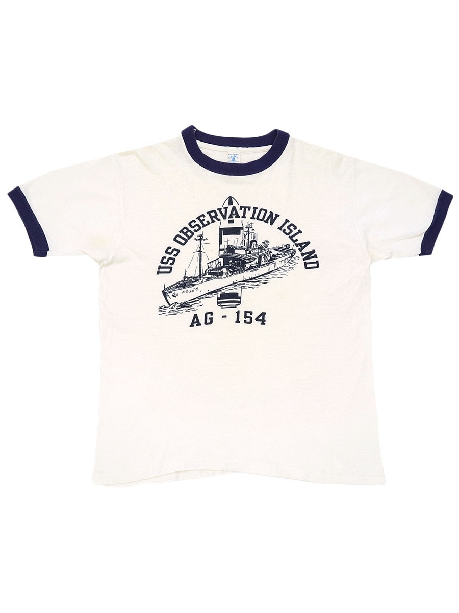 60's ビンテージ ★ Velva Sheen カレッジ プリント 半袖 リン 60's Velva Sheen ''USS OBSERVATION ISLAND AG-154'' 染み込み