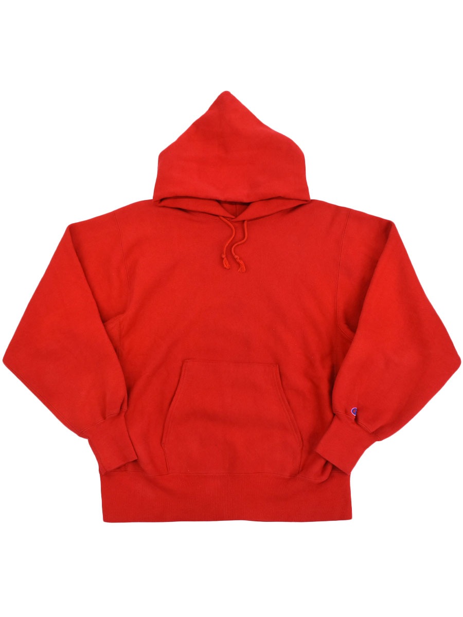 80's プリントタグ チャンピオンRWパーカ 目なし 無地レッド 表記(L) USA製 ミントコンディション