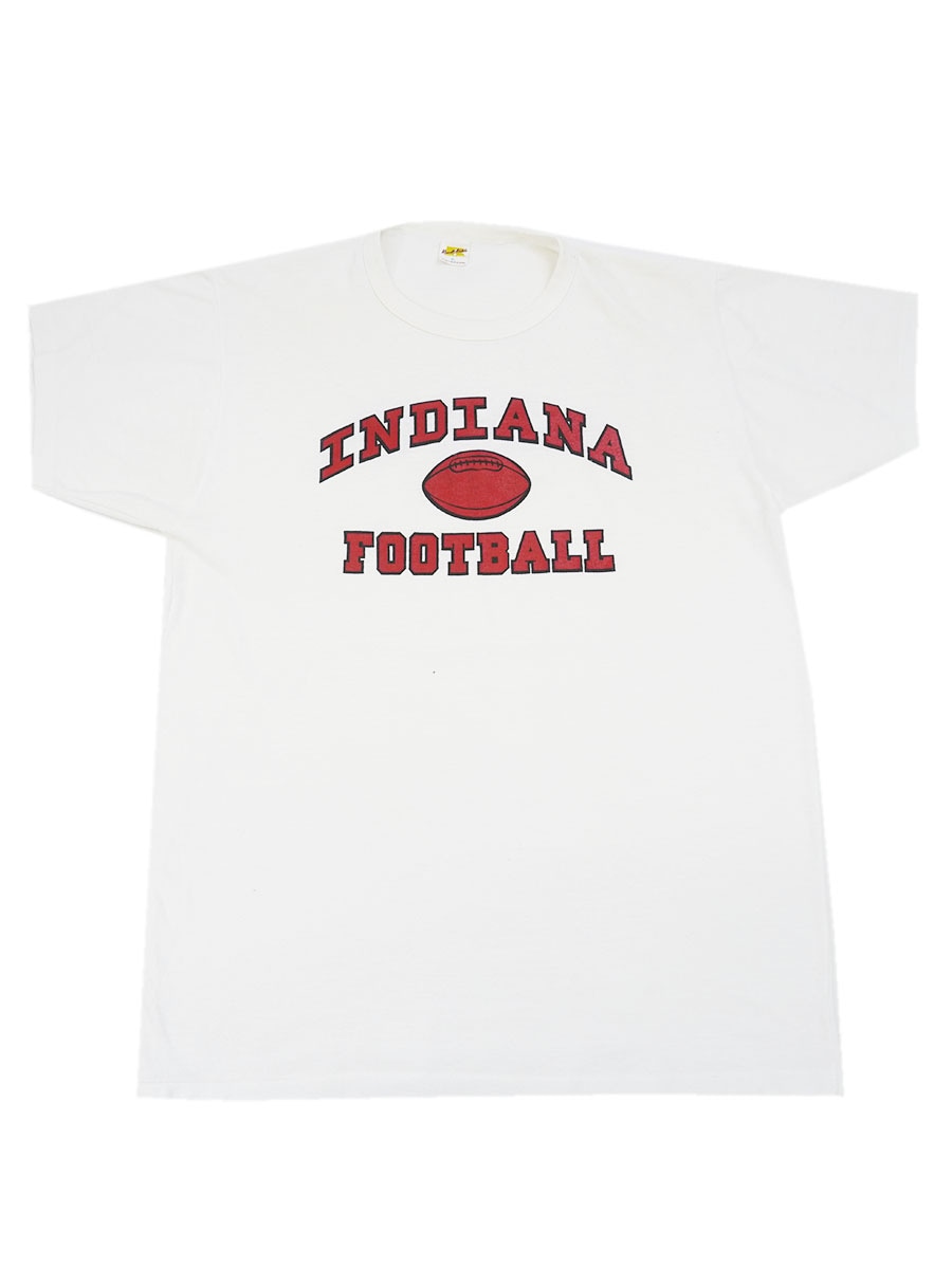 70's～ 金タグ RUSSELL ''INDIANA FOOTBALL'' 3段プリント Tシャツ 表記(XL)