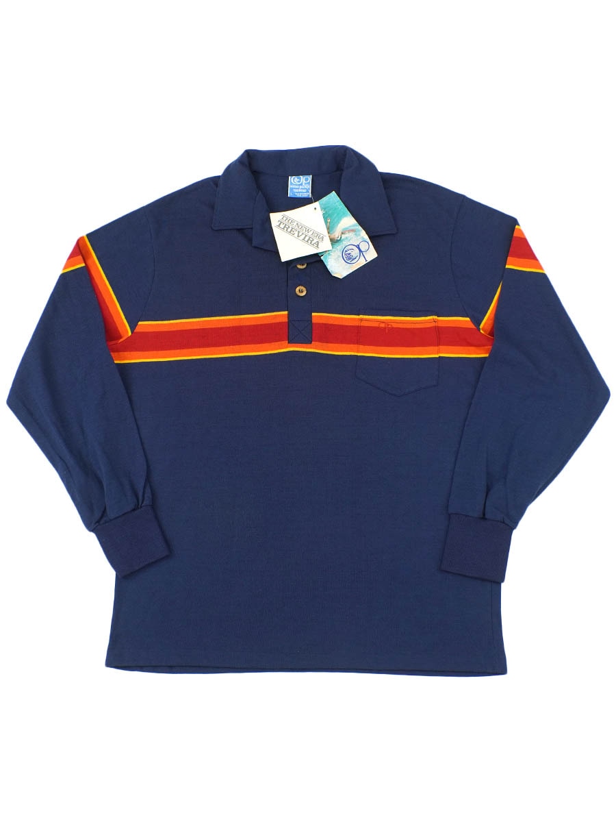 70's OP ライン切り替え ロングスリーブポロ ネイビー 表記(L) DEAD