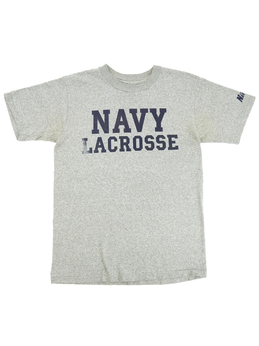 90's NAVAL ACADEMY GIFT SHOP ''NAVY LACROSSE'' 袖プリント 霜降りTシャツ 表記(M) USA製