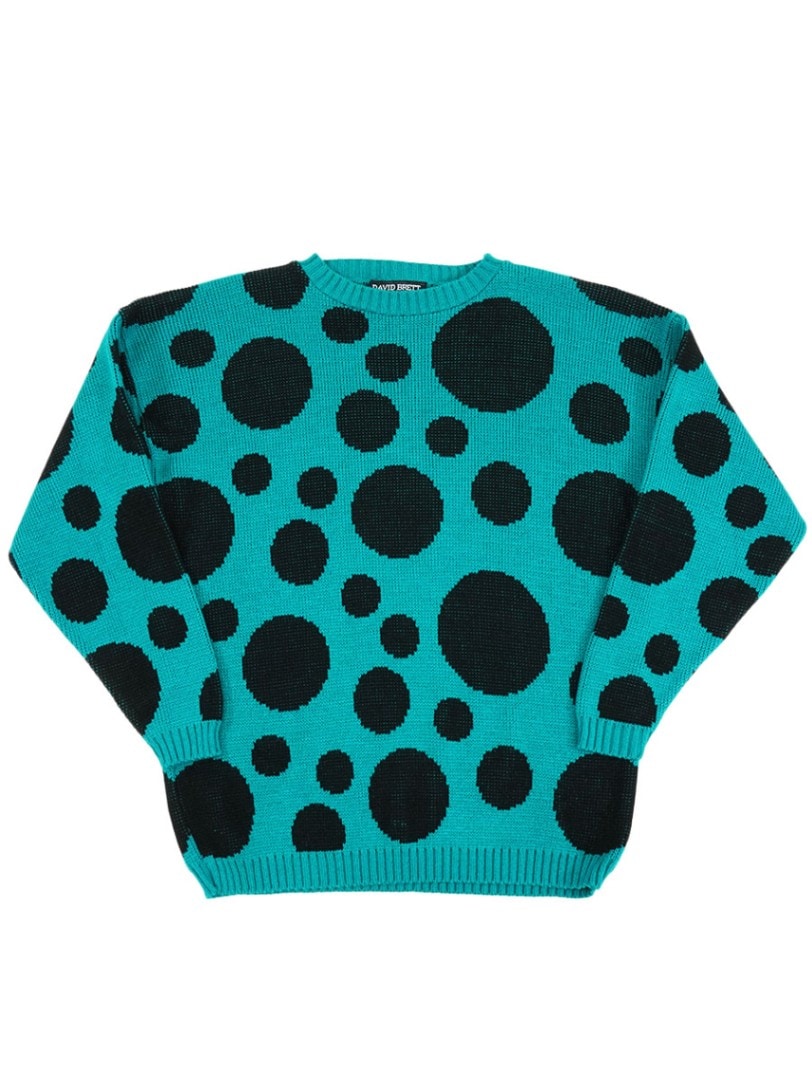 80's DAVID BRETT ドット ニットセーター エメラルドグリーン 実寸(L位) USA製