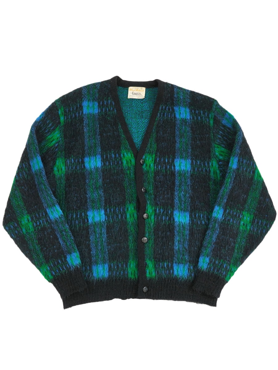 60's CAMPUS ウール×モヘア 好配色チェック柄 ニットカーディガン 表記
