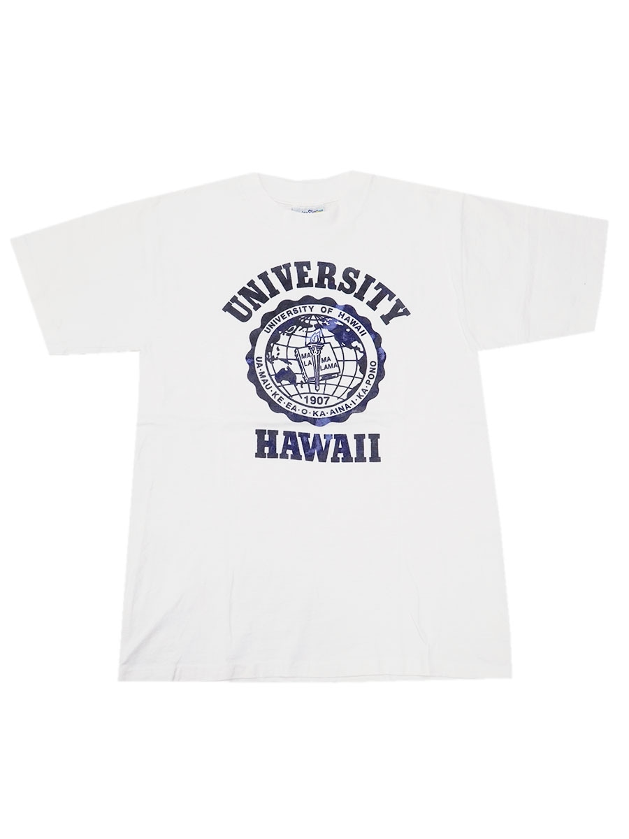 90's Velva Sheen ''UNIVERSITY HAWAII'' 3段フロッキープリントTシャツ ホワイト 表記(M) USA製