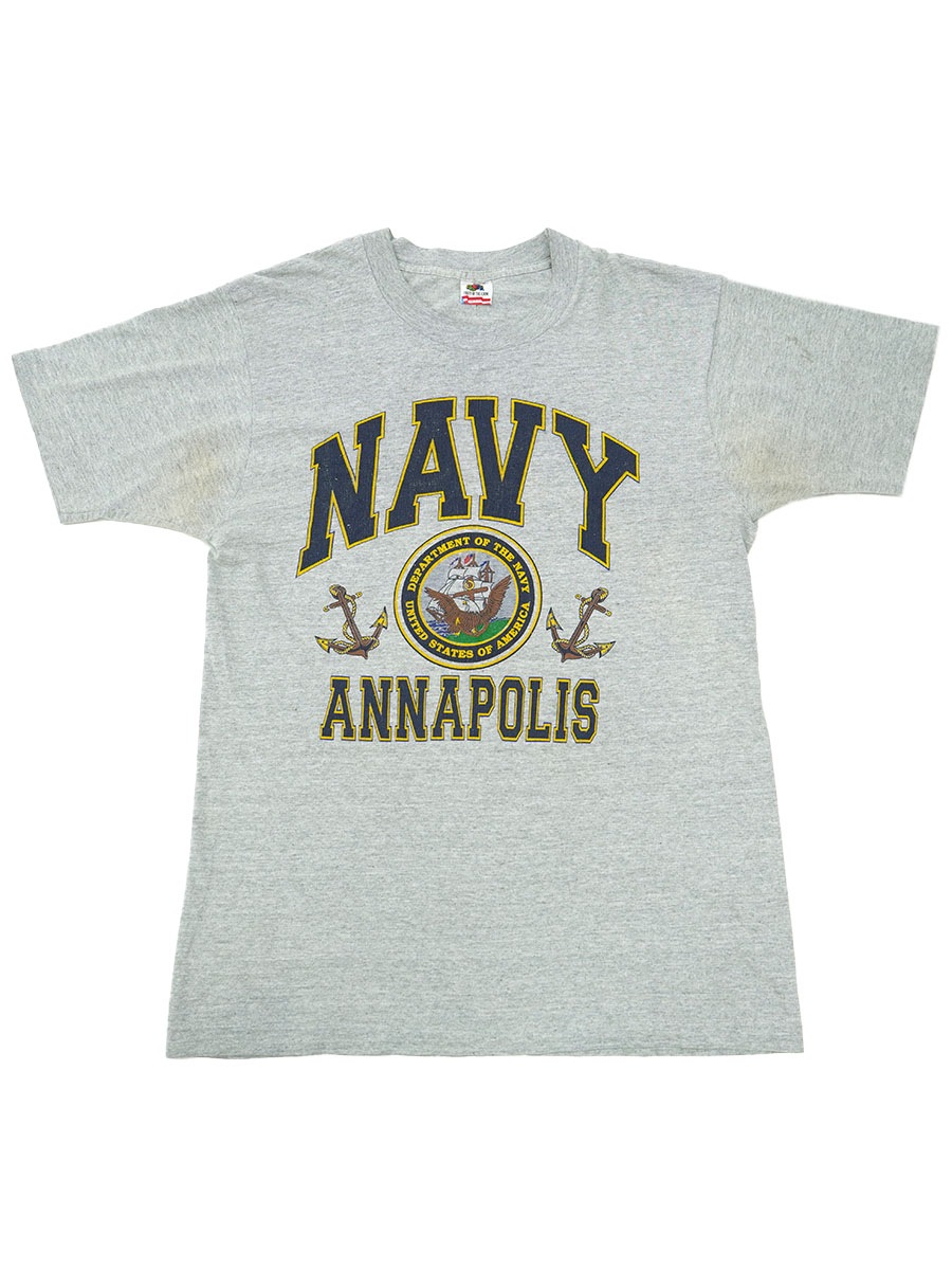 90's FRUIT OF THE LOOM ''NAVY ANNAPOLIS'' 3段プリントTシャツ 表記(L) USA製