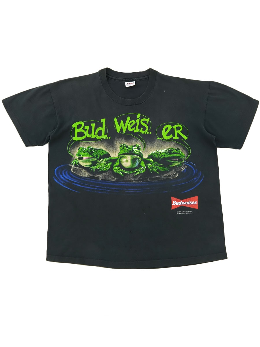 90's anvil ''Budweiser'' カエル 両面プリント Tシャツ 表記(L) USA製