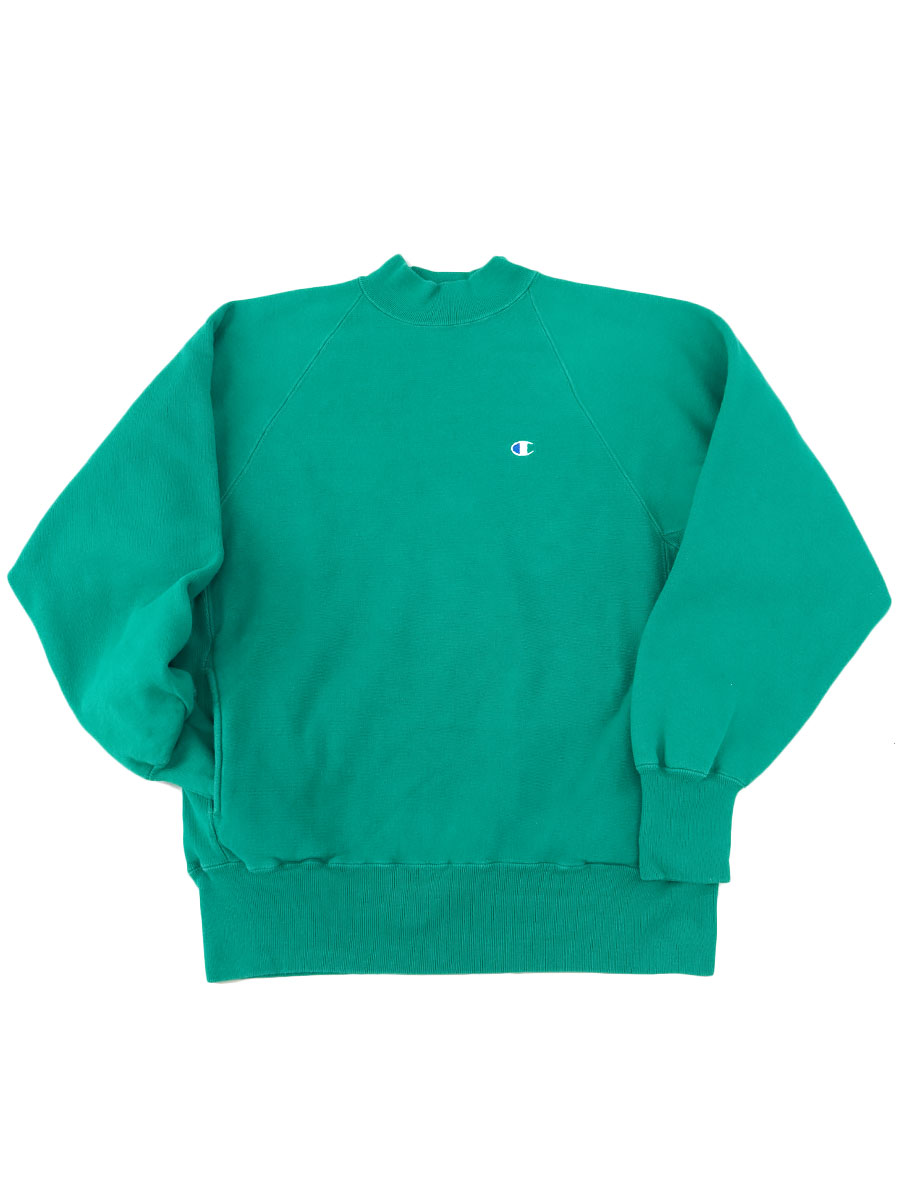 90's 刺繍タグ チャンピオンRW 無地 ミドルネック ポケ付き エメラルド
