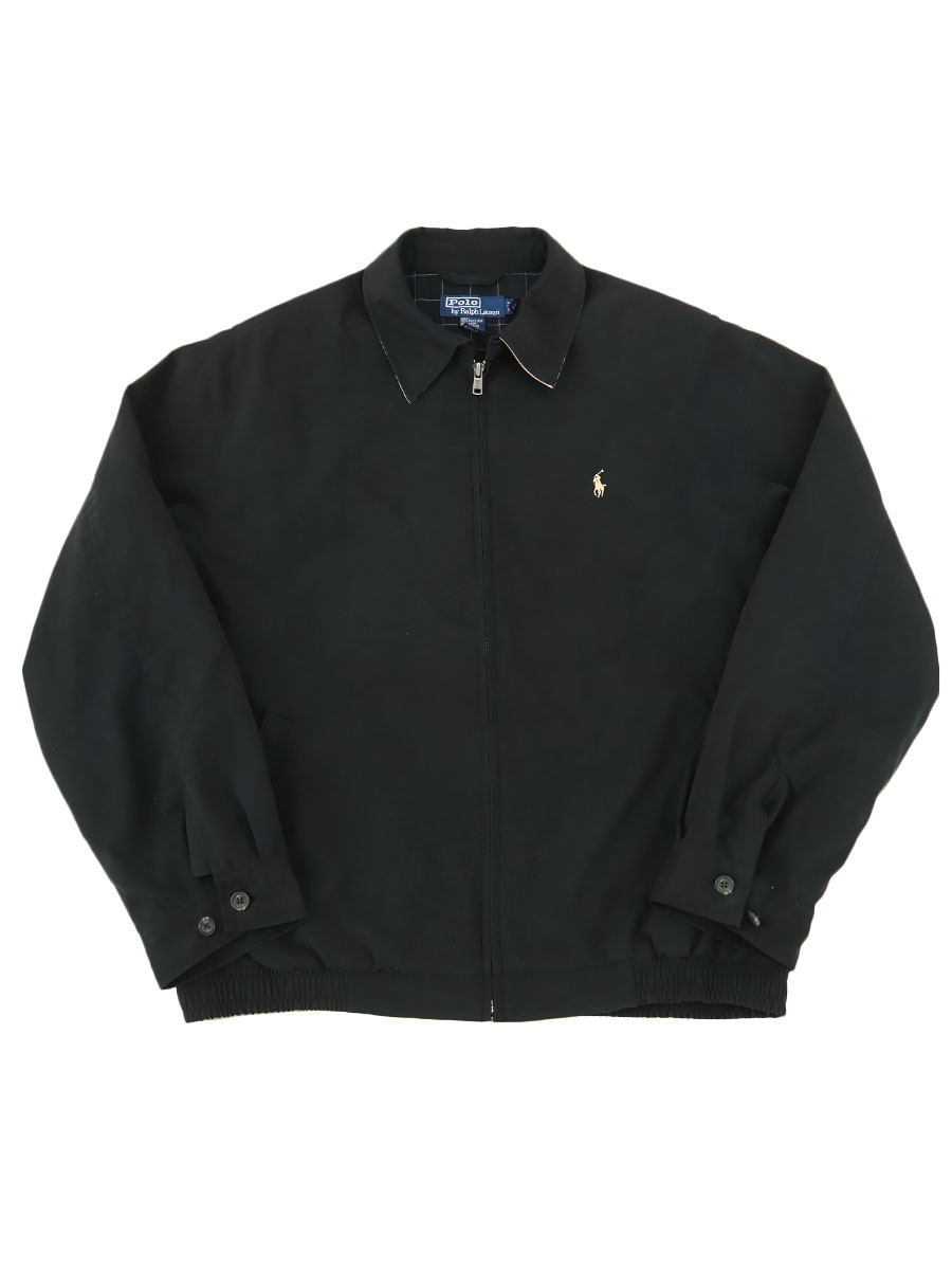 【希少ブラック】90s ラルフローレン スイングトップ 裏地チェック 短丈M 90's~ POLO by Ralph Lauren スウィングトップ 裏地フリース付き