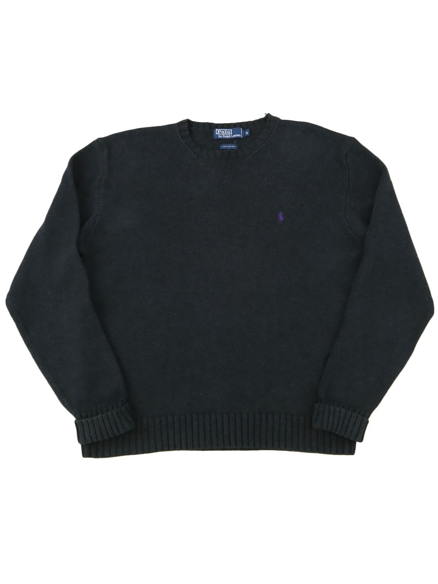 【新品未使用】ポロラルフローレンブラック黒 半袖コットンニットM 天竺 タグ付き ラルフローレン ポニーマーク ワンポイント コットンニット 表記(M