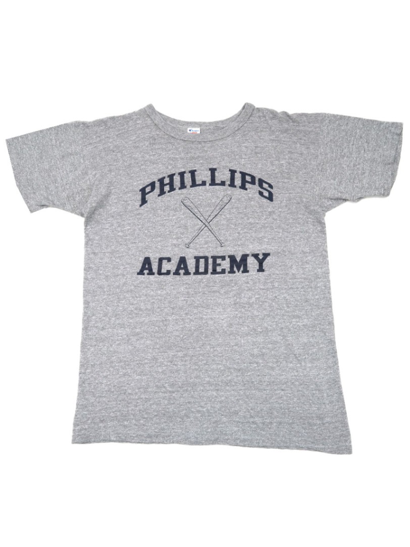 80's トリコタグ チャンピオン ''PHILLIPS ACADEMY'' 3段プリント 霜降りTシャツ 表記(L)