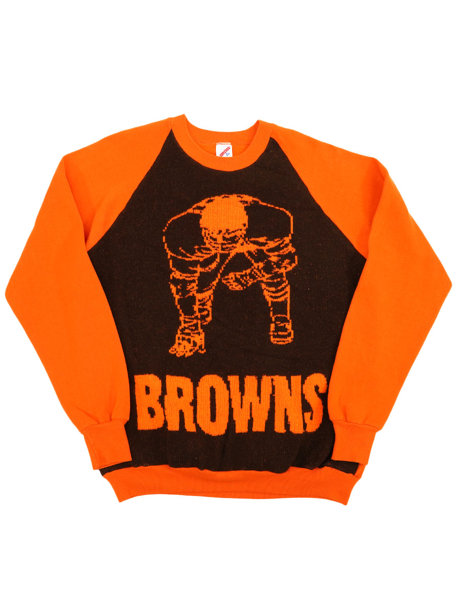 80's～ JERZEES ''BROWNS'' ニット切り替え ラグランスリーブスウェット 表記(XL) USA製