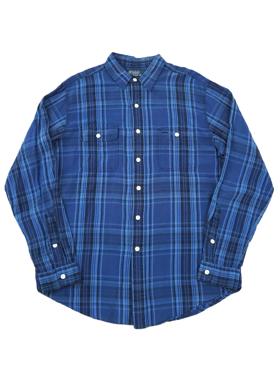 polo ralph lauren シルクリネンチェックシャツ ラルフローレン シルク×リネン チンスト L/Sシャツ 表記(L