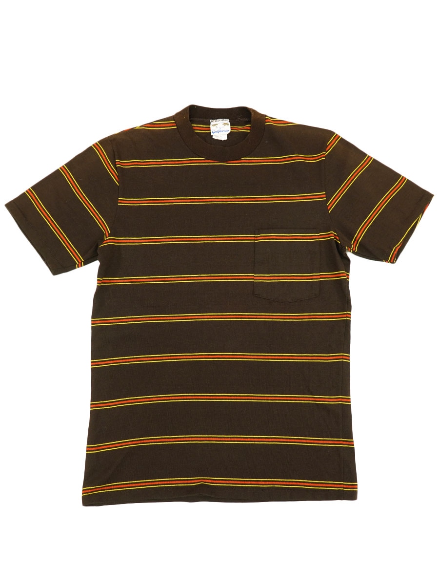 60's～ California 茶白橙 好配色ボーダー ポケットTシャツ 表記(M
