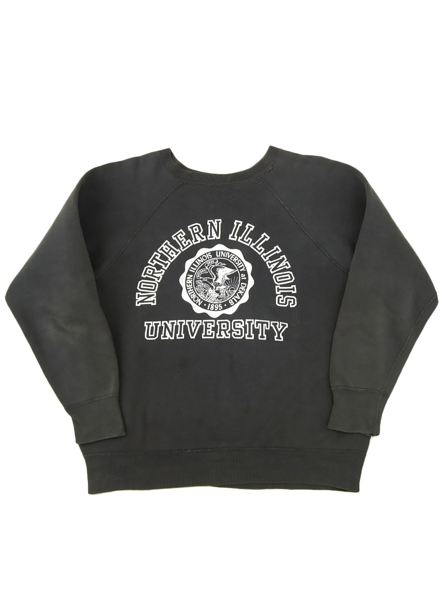60's ''NORTHERN ILLINOLIS UNIVERSITY'' 3段フロッキープリント 実寸(M位) 黒