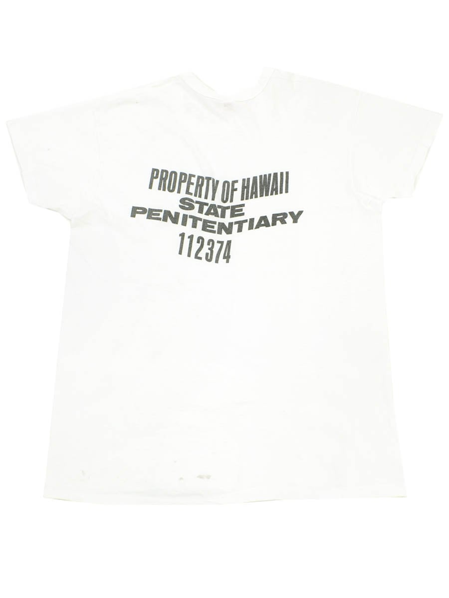 70's Hanes ''PROPERTY OF HAWAII STATE PENITENTIARY'' 黒染み込み バックプリントTシャツ 表記(XL)