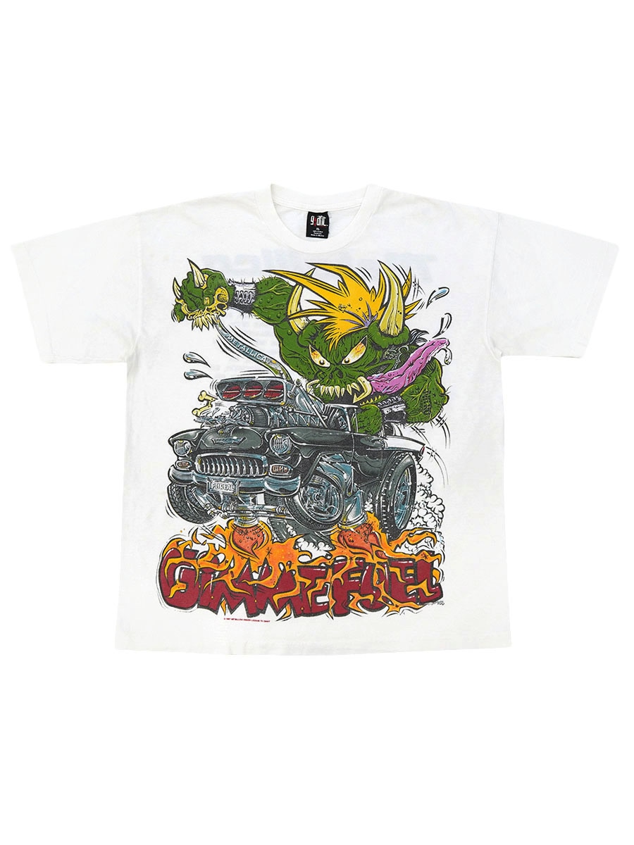 90's giant METALLICA x ED ROTH ''GIMME FURL'' 両面プリント ツアーTシャツ 白 表記(XL)