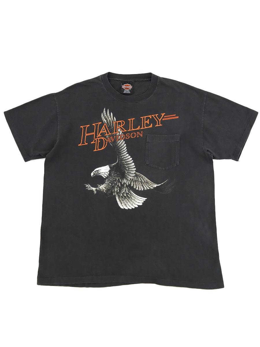 90's H-D ハーレーダヴィッドソン 両面プリント ポケットTシャツ 表記