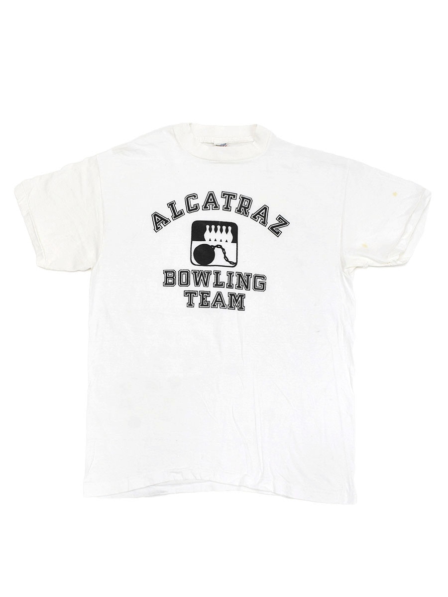 90's AMERICAN MARKETING WORKS ''ALCATRAZ BOWLING TEAM'' プリントTシャツ 白 表記(L)