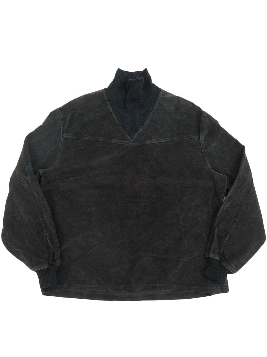 60's タートルネック フェイクスエードプルオーバー 黒 異素材 表記(L)