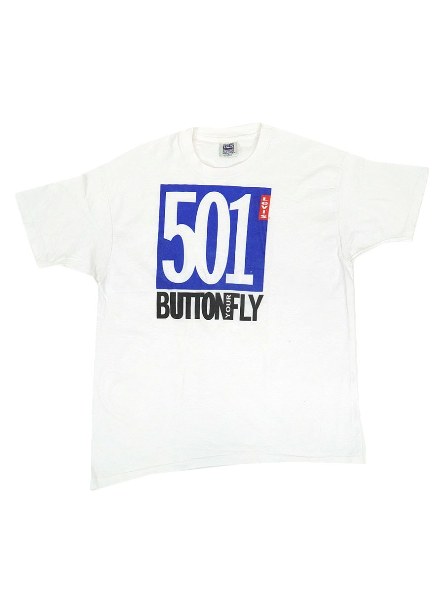 90's Levi's ''501 BUTTON YOUR FLY'' Tシャツ ホワイト 表記(XL) USA