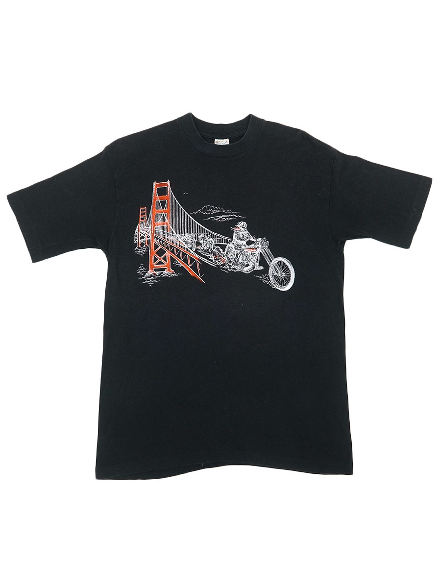 80's BELTON ''HARLEY-DAVISO BELMONT'' 両面プリントTシャツ ブラック