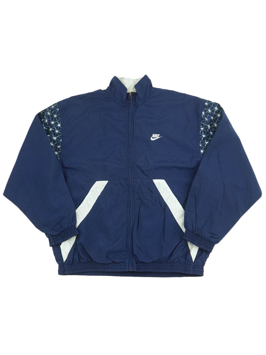 Nike ネイビー・グレー ジャケット nike 90s 90s NIKEナイキ パッチ付き 総柄 切り替え プルオーバー