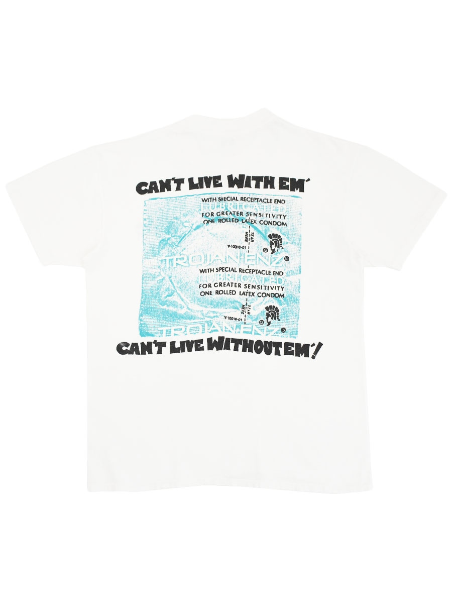 80's Stedman LIFE'S A BEACH SURFGEAR ''CAN'T LIVE WITH EM' CAN'T LIVE WITHOUT EM!'' 両面プリント Tシャツ ホワイト 表記(L) USA製