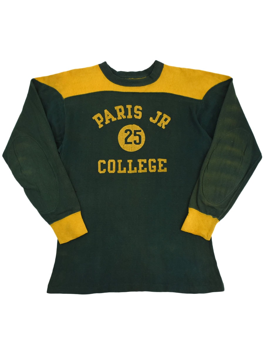 30's～ ''PARIS JR COLLEGE #25'' 3段プリント ロングスリーブフットボールTシャツ 実寸(XL位) 2トーン