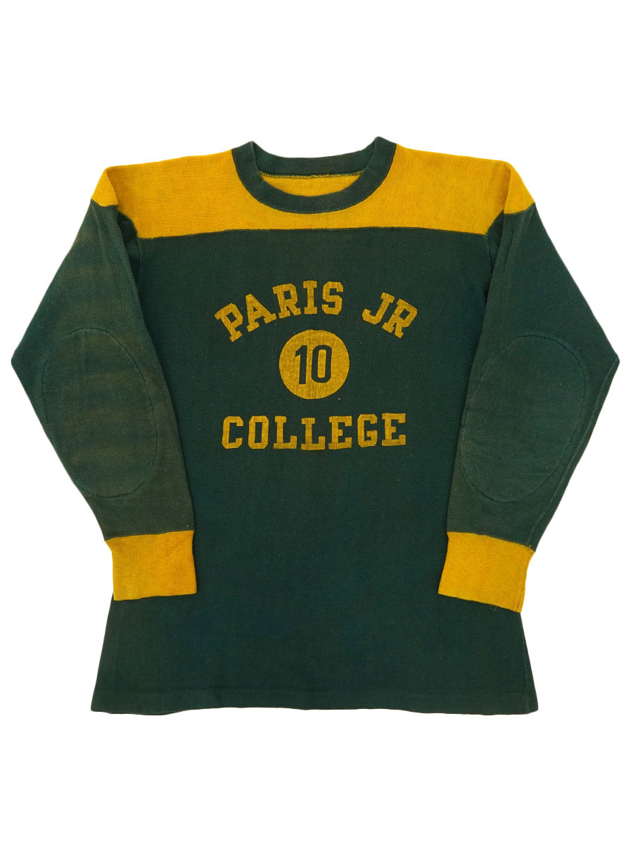 30's デカランタグ チャンピオン ''PARIS JR COLLEGE #10'' 3段プリント ロングスリーブフットボールTシャツ 表記(42)