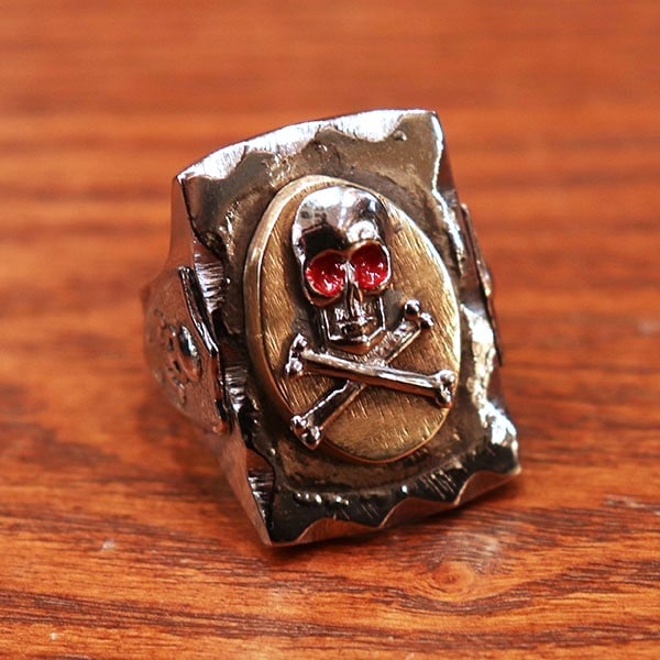 1940s MEXICAN RING BIKER RING , SKULL x3 No64 , Size 22号